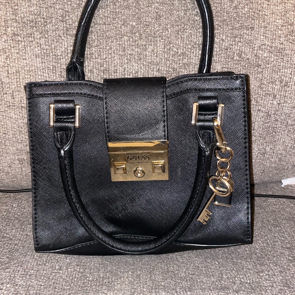 GUESS Black Handbag with Gold Accents